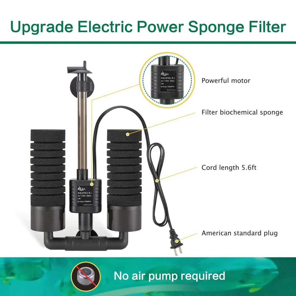 AQQA AQ-016‎ S Electric Sponge Filter Submersible Pump Fish Tank Media Ball New
